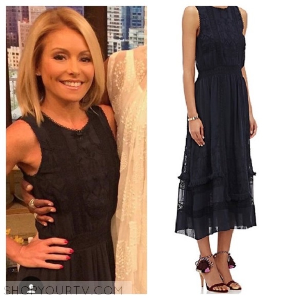 Ulla Johnson 8 Navy Midi Embroidered New Dress